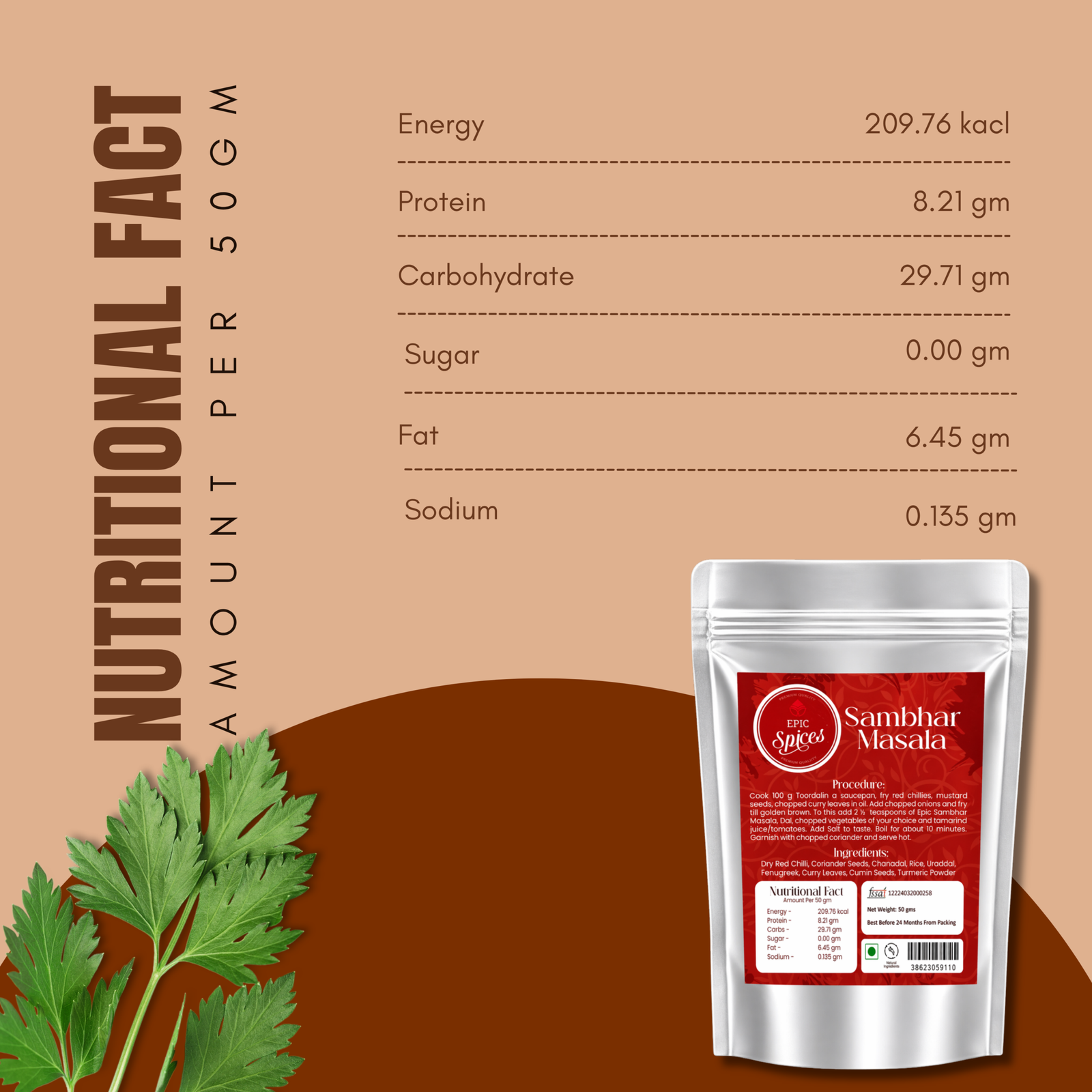 Nutritional Fact | Epic Spices Sambhar Masala 50g